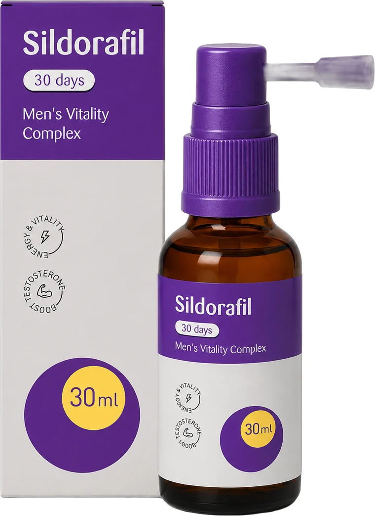 Sildorafil munnspray for menns vitalitet, 30 ml flaske og eske